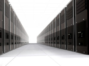 3d computer servers in perspective over a white background